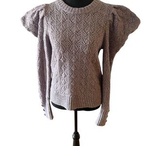 Veronica Beard Large Baby Alpaca Blend Novah Purple Puff Shoulder Sweater small